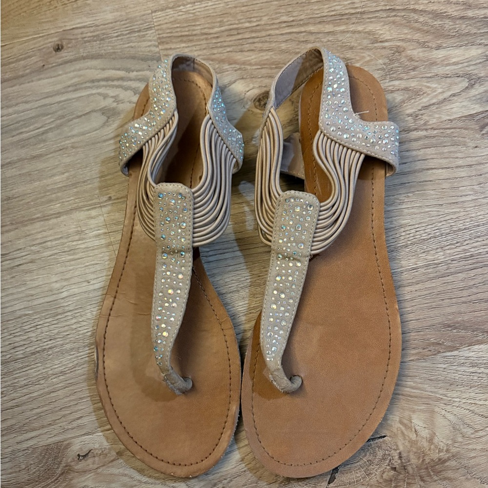Madden Girl Tan Sandals with Rhinestone Detail